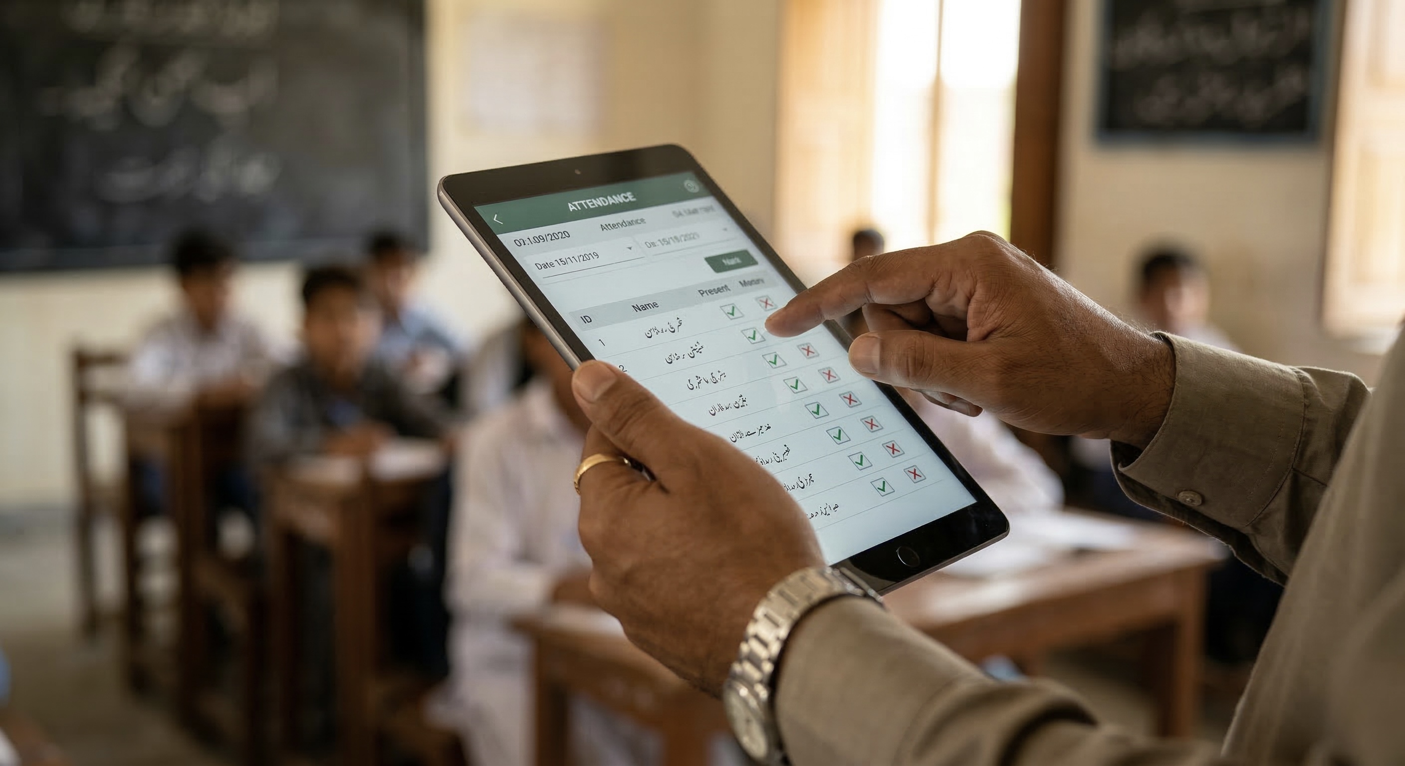 Teacher in Lahore using PakEducate on tablet